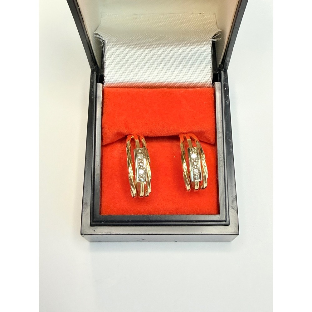 Vintage 14K Yellow Gold Diamond Accent Hoop Earrings